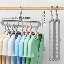 5pcs/Pack - Grey 9-Hole Multi-Function Hanger Storage Rack -- Equipped With Grey Rotating Hooks, Non-Slip And Space-Saving. Suitable For Hanging Coats, Shirts, Dresses, Ties And Pants. - View 8