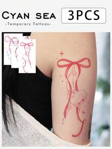 3 Peças de Autocolantes de Tatuagem com Padrão Combinado de Coração em Forma de Laço Rosa Doce e Fresco, Autocolantes de Tatuagem Temporária, Design de Tatuagem Realista, Adequado para Viagens, Festivais de Música, Jogos, Presentes de Formatura, Dura 3-5 Dias - Multicolorido - Ver 1