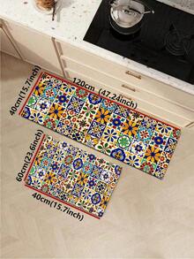1pc Bohemian Style Kitchen Floor Mat, Cushioned And Anti-Fatigue Design, Mexican Colorful Tile Pattern, Rubber Non-Slip Standing Mat, Suitable For Laundry Room, Sink, Desk And Other Areas - Multicolor - View 17
