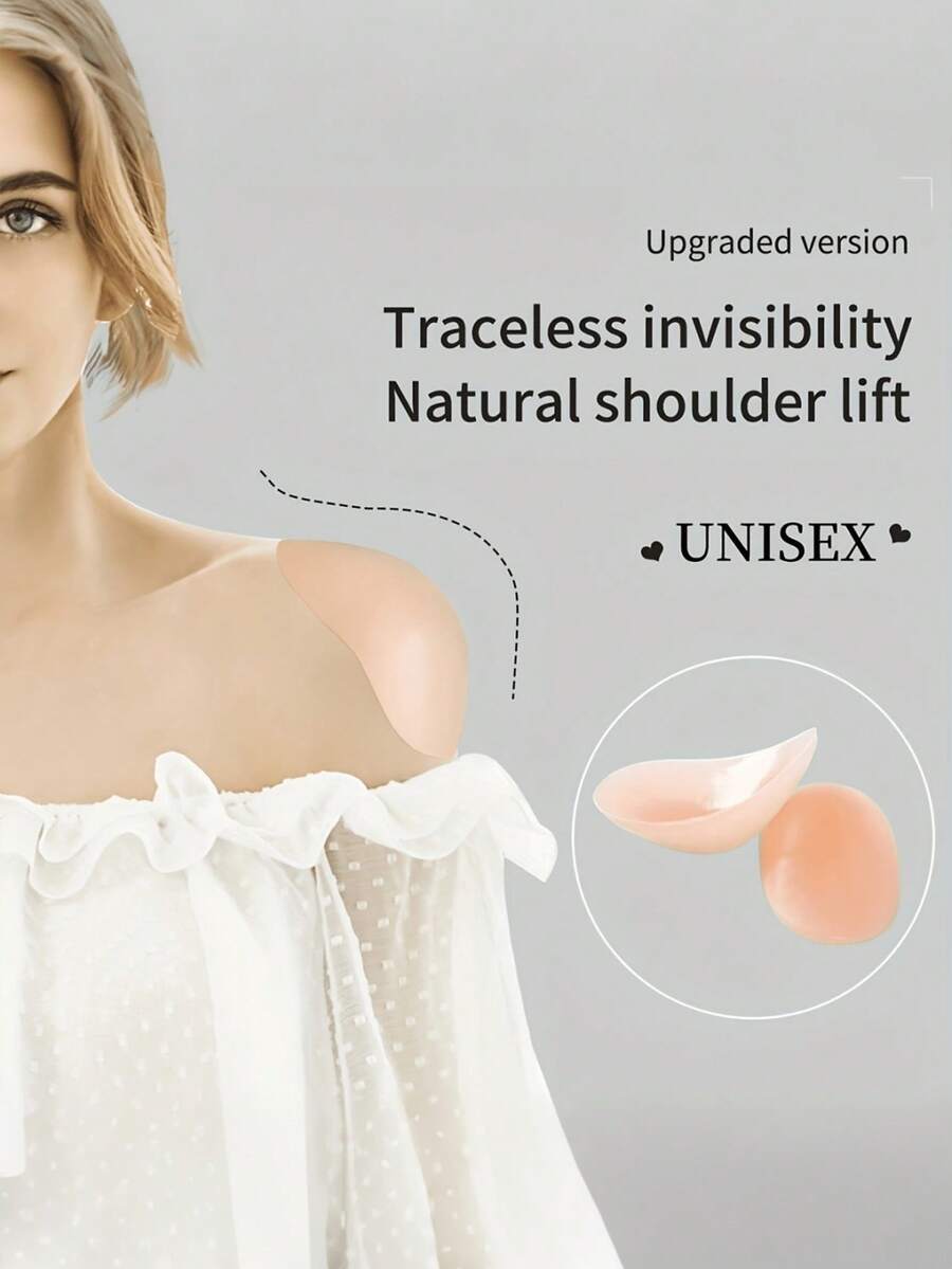 2Pcs Self-Adhesive Silicone Invisible Shoulder Pads, Reusable Anti-Slip Shoulder Enhancer, Soft Breathable Shoulder Inserts For Women Men Blazer Shirts Dresses, Natural Square Shoulder Shape Accessory - Multicolor - View 1