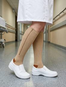戶外運動露趾壓力襪 緊緻修腿 高筒大腿高支撐襪 男女通用 時尚拉鍊設計 銅色 適合日常辦公室工作、學校、跑步、徒步、旅行、健身的必備配件 派對小禮物 - 彩色 - 查看 5