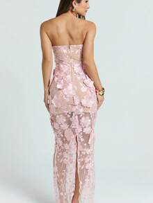 Women's Strapless Dress With Three-Dimensional Flowers, French Style, Luxurious, Lightweight, Elegant, Ideal For Parties, Ladies, Summer, Casual Fashion, New Collection - 粉色 - 查看 3