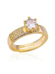1pc Minimalist  Open Ring, High-End Old Money Design, Sparkling Anti-Fade Craft, Stackable Accessory For Cocktail Party, Travel - Gold - View 2
