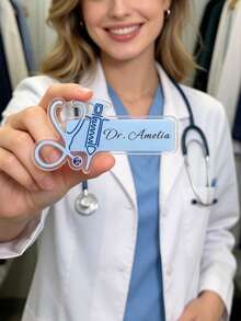 1/3/5pcs Customized Nurse Doctor Acrylic Name Brooch, Personalized Multicolor Syringe Scissors Medical Pin, Nurse Day Graduation Gift, Hospital Staff Name Tag, Nurse Appreciation Gift Pin, Anniversary/Medical Party Souvenir - Multicolor - View 3