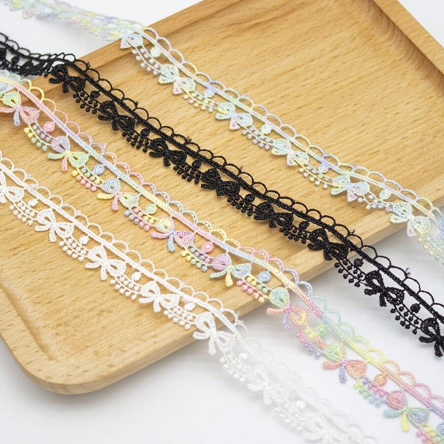 1 Yard Water-Soluble Embroidery Lace Trim, Exquisite Floral Bow Lace Ribbon, Suitable For Crafts, Sewing, Wedding Decor, Gift Wrapping, Hair Accessories - Multicolor - View 1