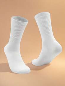 1/6/10/15/20 paires de chaussettes mi-mollet blanches unies respirantes et polyvalentes pour hommes - Blanc - Voir 2