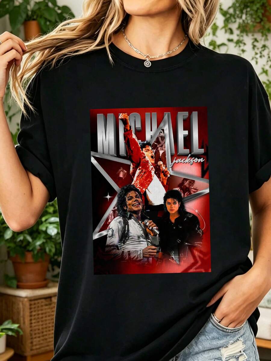 Michael Jacksons T-Shirt 100% Cotton King Of Pop Retro Style Unisex - Black - View 1