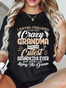Funny T-Shirt With The Phrase "I Never Thought I'd Become Such A Crazy Grandma" - Vintage Short Sleeve Loose Fit T-Shirt For Women And Men With A Humorous Slogan, Cami - 黑 - 查看 1