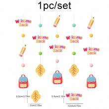 WELCOME BACK Back To School Season Party Decoration Backdrop Wall Hanging Holiday Backpack Pencil School Bus Pom Pom Ornament - Multicolor - View 3