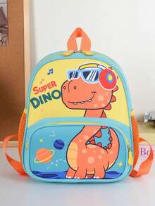 1pc Lightweight Contrast Color Dinosaur Print Cute Backpack Casual Student Backpack - Green - View 1