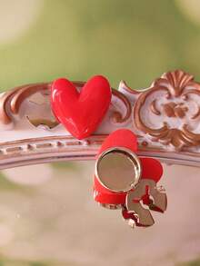 1pc/2pcs Elegant Heart-Shaped Button Decor, Shirt Button Cover Clip-On Decorative Buttons, Fashion Crystal Cufflinks Suitable For Tuxedo And Wedding Dress Decoration - Red - View 4