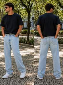 Men's Oversized Wide Leg Balloon Jeans Without Elastane - Rửa bằng màu vân đá - Xem 6