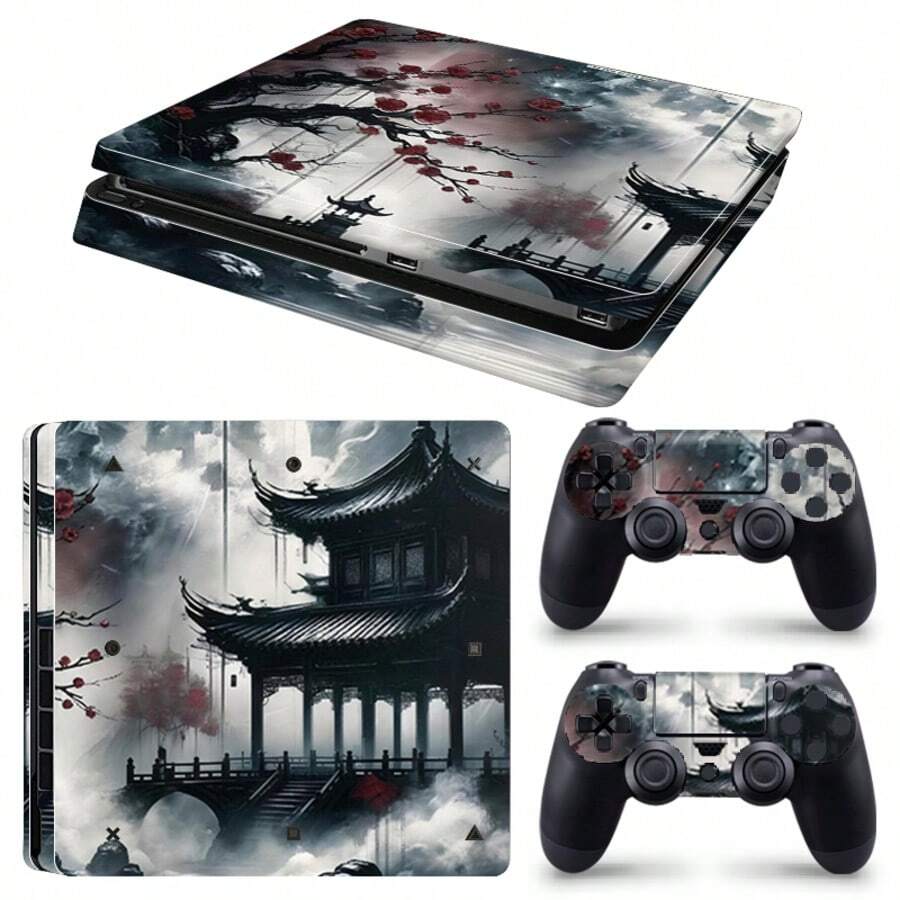 1 Set de Pegatinas de Patrón Impreso para Consola de Juegos Delgada, Resistentes al Agua, Resistentes a Arañazos, Película Protectora Decorativa Personalizada para Control - Ver 1
