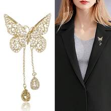Luxury Lapel Brooch, Hollow Butterfly Pendant & Faux Pearl Floral Style, Zinc Alloy Material With Secure Clasp, Suitable For Coats, Sweaters, Suits And Cheongsams, Perfect Gift - Multicolor - View 2