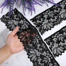 2碼黑色刺繡蕾絲布料，DIY蕾絲貼花手工縫製飾邊，波浪邊設計 - 多色 - 查看 5