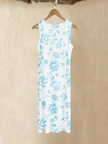V Neck Sleeveless Dress Floral Print Printed Long Dress Beach Dresses Summer Vacation Wedding Gift For Women - 彩色 - 查看 5