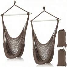 Barydat 2 Piezas Sillas de Hamaca Colgante Silla Columpio Boho Interior Exterior Tejido de Cuerda de Algodón con Barras de Metal Desmontables de 40 Pulgadas para Patio Trasero Sala de Estar Recámara - Marrn oscuro - Ver 8