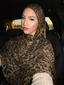 1 chiếc khăn choàng nữ phong cách Bohemian thời trang cổ điển họa tiết da báo, khăn hijab chống nắng dạo phố thường ngày mùa xuân hè, phù hợp mặc hàng ngày - Cà phê nâu - Xem 3