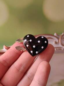 1pc/2pcs Elegant Polka Dot Heart-Shaped Button Cover, Shirt Button Cover Clip-On Button Cover Fashion Crystal Cufflink Cover - Black - View 8
