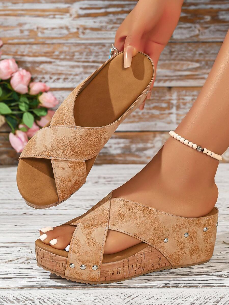 RALSWNAY Damen Mode Sandalen mit dicker Sohle und hohem Absatz, offene Zehen, Strand-Slipper, geeignet für Outdoor-Aktivitäten, Damen Keilsandalen in Große Größen mit offenen Zehen, neue römische Schuhe mit Kreuzriemen