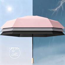 6-Rib Mini 5-Fold Umbrella, Hidden Telescopic Handle, Sun And Rain Dual Use, Black Coating UV Protection, Compact Ultra-Lightweight Parasol - Pink - View 7