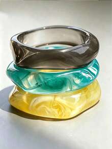 3 pièces Ensemble de bracelets acryliques semi-transparents asymétriques pour femmes, polyvalents (Remarque : La série beige peut présenter des différences de couleur, ce qui est un phénomène de fabrication normal et n'affecte pas l'apparence. Veuillez vous référer au tableau des tailles lors de l'achat et ne laissez pas de commentaires négatifs pour un problème de taille.) - Ensemble de 3 pièces (Style A) - Voir 8