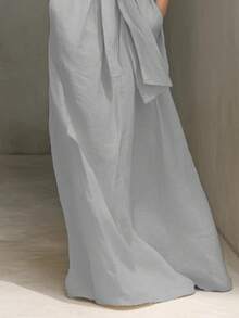 New 2026 Elegant Casual Dress, V-Neck, Solid Color, Sleeveless, Adjustable Drawstring And Pockets - 灰色 - 查看 3