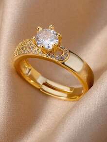 1pc Minimalist  Open Ring, High-End Old Money Design, Sparkling Anti-Fade Craft, Stackable Accessory For Cocktail Party, Travel - Gold - View 1