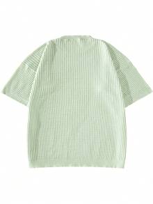 Men's Crew Neck Loose Knit T-Shirt, Casual Versatile Solid Color Top For Summer Daily Wear - Green - View 3
