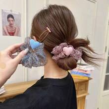 1pc Soft Pink & Blue Leopard Print Sheer Mesh 3D Fabric Heart Scrunchie, Sweet Girly Elastic Hair Tie, Korean Style Soft & Spicy Aesthetic, Youthful Hair Accessory For Students, Daily Commute, Bestie Dates, Spring Outings Ponytail Elastics Rubber Bands - Multicolor - View 2