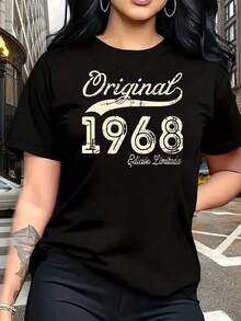 "ORIGINAL 1968" Design In Bold - 893229123353258112 Women's Plus Size T-Shirt, 1 Piece, Funny, Graphic Print, Short Sleeve, Novelty, 100% Cotton, Casual, Crew Neck - 黑色 - 查看 1