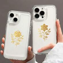 50pcs New European Style Gold Plant & Flower PET Transparent Stickers, DIY Scrapbook Decorative Decals - Multicolor - View 5