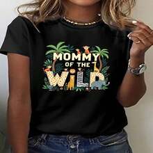 1 Piece Women's Short Sleeve T-Shirt 100% Pure Cotton, Casual Round Neck With Print, Breathable Short Sleeve For Daily Wear, Print The Wild Beauty. - 黑色 - 查看 2