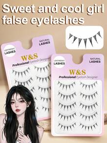 Waloshow 1 Box/2 Boxes 5 Pairs Japanese And Korean Comic Eye Sharp Tail Invisible Stem Comfortable False Eyelashes Simulation Eyelashes Lightweight Curled One-Piece Full Strip Party Daily False Eyelashes - Black - View 1