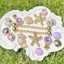 18pcs Gold & Purple DIY Detachable Shoe Charms, With Sequin Chain, Starfish, Shell, Water Ripple, Star, Suitable For Clogs - Golden Purple - View 7