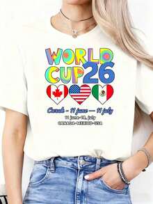 Camiseta Premium con Temática de la Copa Mundial 2026, Camiseta Unisex de Fútbol Copa Mundial 2026, USA Copa Del Mundo México Canadá 20262, 100% Algodón Puro, Divertida, Estampada, Cuello Re - Blanco - Ver 1