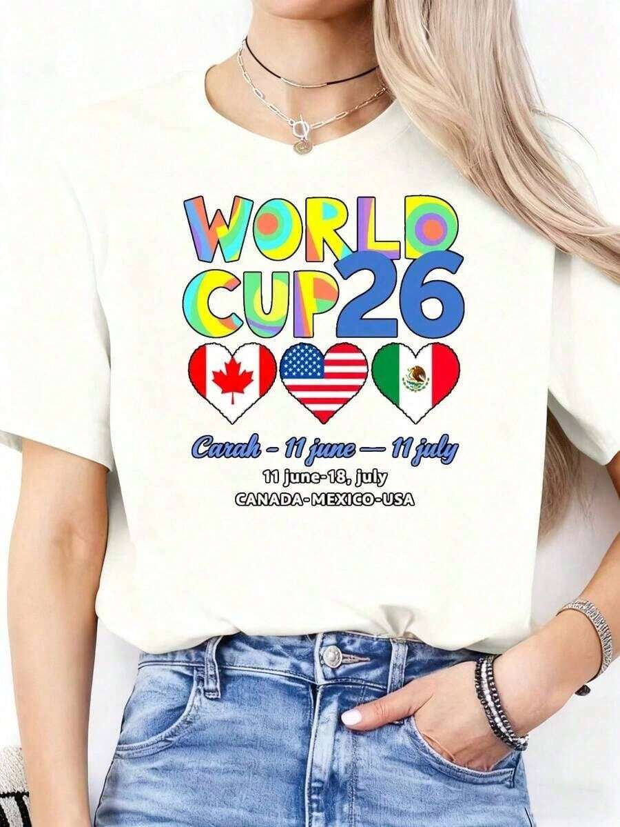 Camiseta Premium con Temática de la Copa Mundial 2026, Camiseta Unisex de Fútbol Copa Mundial 2026, USA Copa Del Mundo México Canadá 20262, 100% Algodón Puro, Divertida, Estampada, Cuello Re - Blanco - Ver 1
