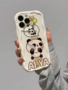 1pc Creamy Dopamine Wave Ruffle Soft TPU Texture Creative Personalized Panda Pattern Phone Case Compatible With Galaxy S21 S22 S23 S24 S25 S26//Honor// And Other Models - White - View 2