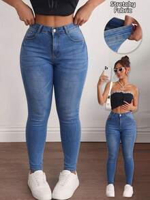 Women's Skinny Jeans With A Figure-Enhancing Design - 藍色 - 查看 1