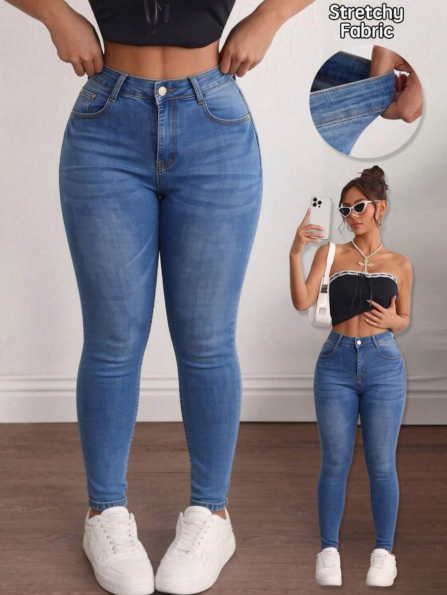 Women's Skinny Jeans With A Figure-Enhancing Design - 藍色 - 查看 1