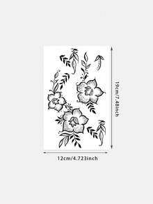 1pc Washable Black Henna Floral Vine Tattoo Sticker, Waterproof Long-Lasting Hand Back Realistic Temporary Tattoo Decal, Lasts 2-3 Days - 黑色 - 查看 6