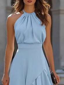 Sophisticated Modern Western-Style Dress For Spring/Summer Season - Blue - View 2