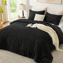 Cozy Bedding Ensemble - Ultra Plush Faux Fur Striped Jacquard Comforter 3pcs Set, Fleece Bed, Winter Warmth Bedding, Comforter With Pillow Covers - 淺紫色 - 查看 11