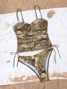 Maillot de bain bikini 2 pièces dos nu pour femmes, convient pour les vacances et la plage, toutes saisons d'été - Multicolore - Voir 4