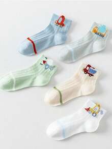 5 Pairs Summer Thin Kids Socks, Cute Cartoon Car Pattern Baby Mesh Ankle Socks For Boys - Multicolor - View 6