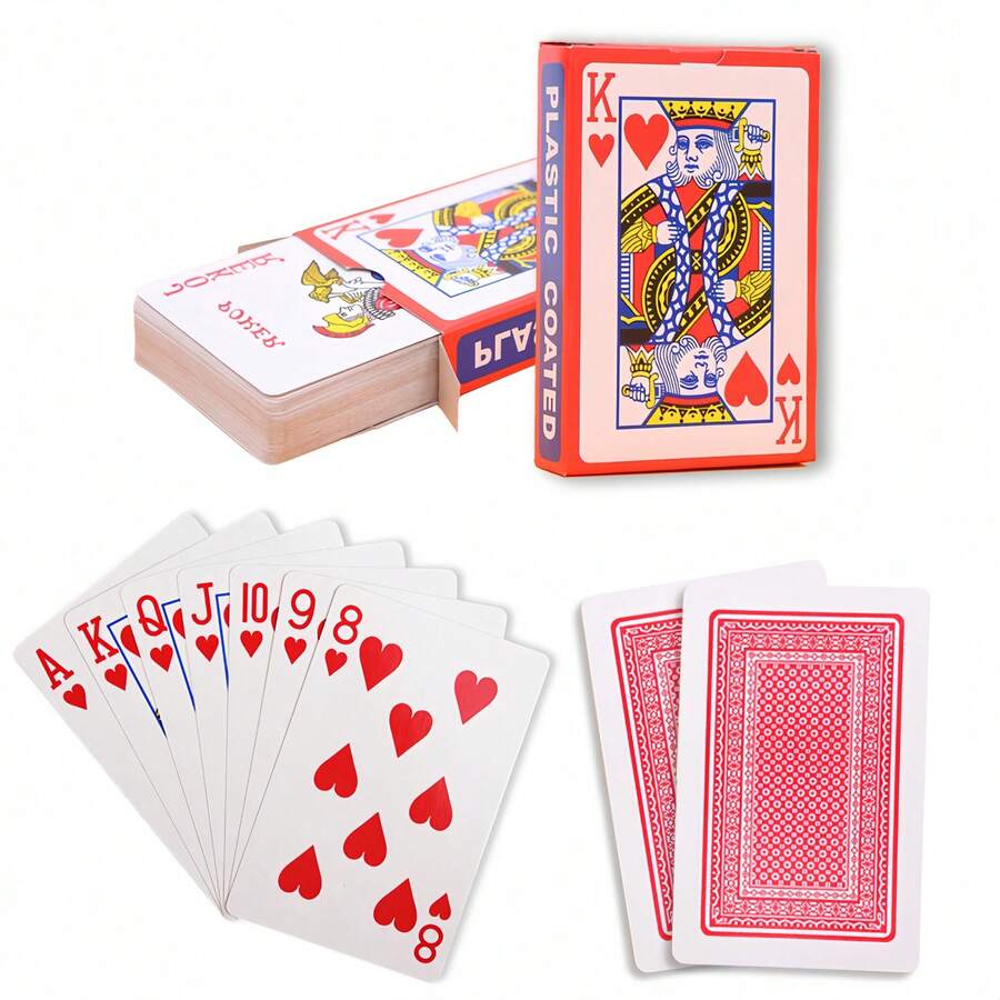 54pcs/Set Cartas de Póker con Núcleo de Papel Gris y Espalda Roja para Trucos de Magia, Juegos de Mesa de Fiesta, Cartas de Juego de 56x86mm, Cartas, Juegos de Cartas, Mezclador de Cartas, Cartas de Mesa, Juegos de Cumpleaños - Multicolor - Ver 1