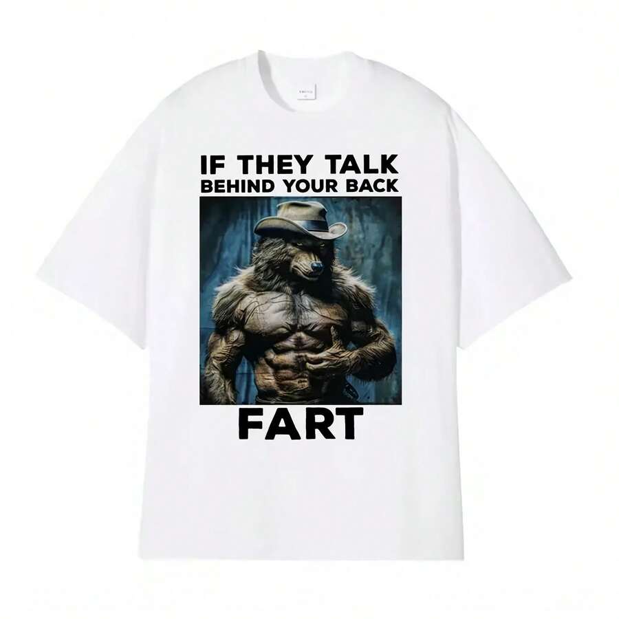 If They Talk Behind Your Back, Funny Fart Emo Alpha Wolf Really Me Humor Meme T-Shirt Men's Fashion Hip Hop T-Shirt Y2k Tops - 彩色 - 查看 1
