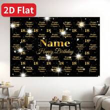 (Customized) 2Dflat Banner Custom Numbers And Names Black Gold Glitter Party Banner Thickened Durable Polyester Background Suitable For Wedding Anniversary Anniversary Sweet 16 Birthday Party  Photography Backdrop - 黑色 - 查看 6