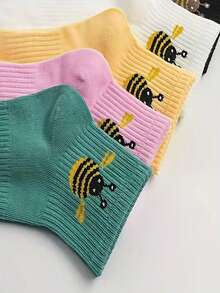 5 Pairs Spring/Summer Women's Little Bee Pattern Short Socks - Multicolor - View 4
