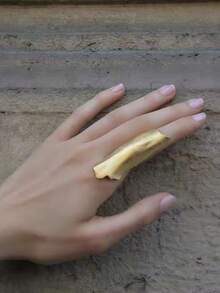 1pc Hip-Hop Asymmetrical Pleated Joint Ring, Suitable For Daily Casual, Vacation And Music Festival Wear - Gold - View 4
